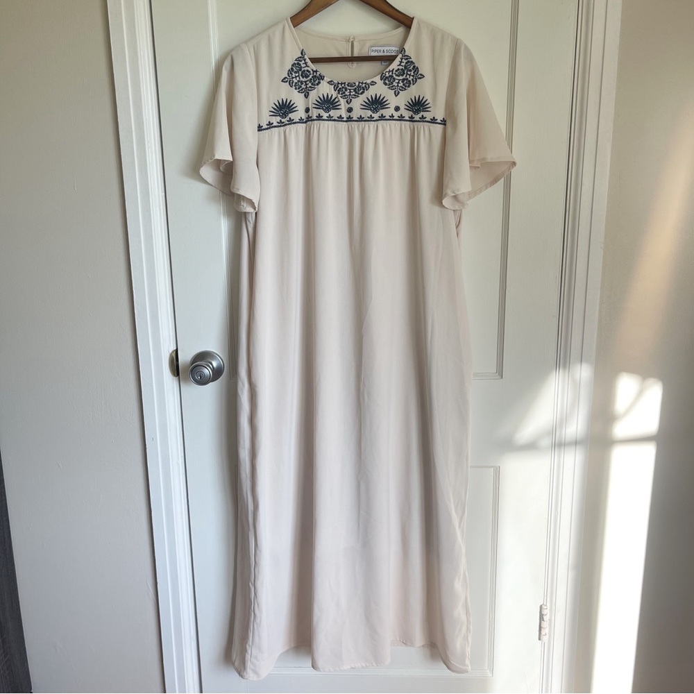Embroidered Cream Midi Dress
